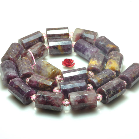 YesBeads Natural Purple Lepidolite gemstone faceted tube beads 10x14mm 15"