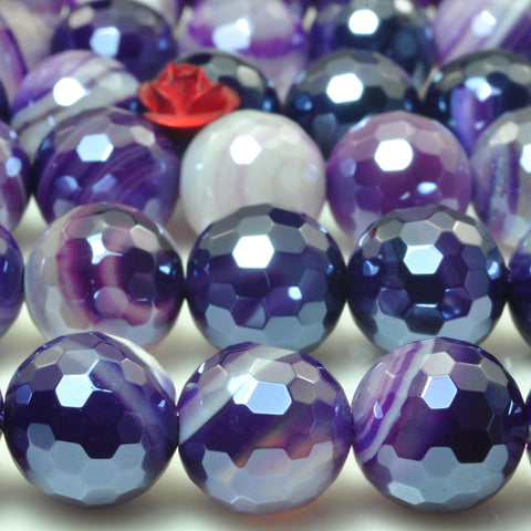 YesBeads Titanium purple banded agate faceted round loose beads gemstone wholesale jewelry making 15"