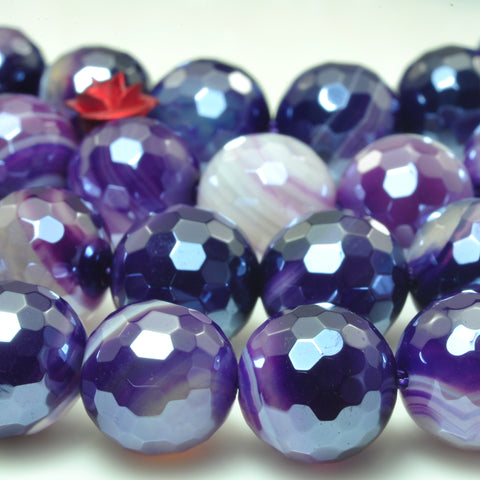 YesBeads Titanium purple banded agate faceted round loose beads gemstone wholesale jewelry making 15"