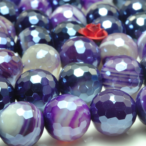YesBeads Titanium purple banded agate faceted round loose beads gemstone wholesale jewelry making 15"