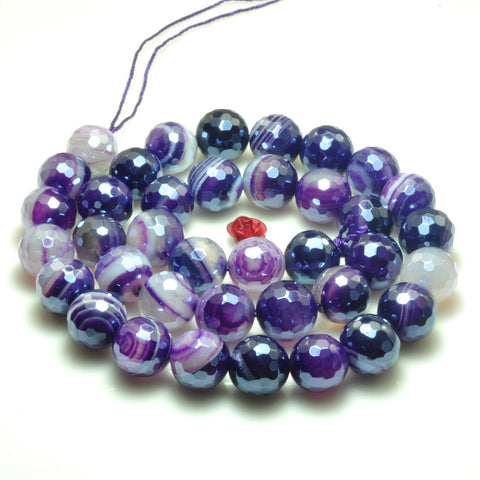 YesBeads Titanium purple banded agate faceted round loose beads gemstone wholesale jewelry making 15"