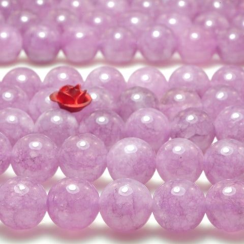 YesBeads Malaysia Jade smooth round loose beads lavender purple gemstone wholesale 8mm 15"