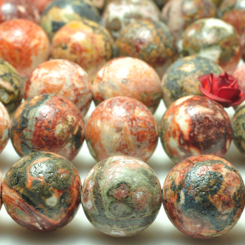 YesBeads natural red Leopardskin Jasper matte round loose beads wholesale gemstone 10mm 15"