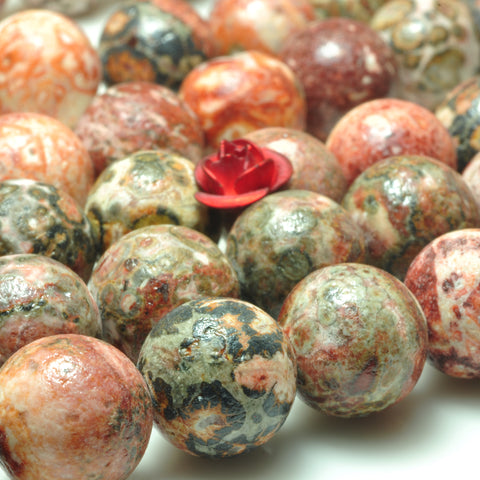 YesBeads natural red Leopardskin Jasper matte round loose beads wholesale gemstone 10mm 15"