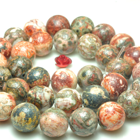 YesBeads natural red Leopardskin Jasper matte round loose beads wholesale gemstone 10mm 15"