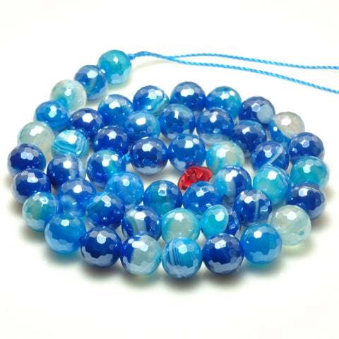 YesBeads Titanium blue banded agate faceted round loose beads gemstone wholesale jewelry making 15"