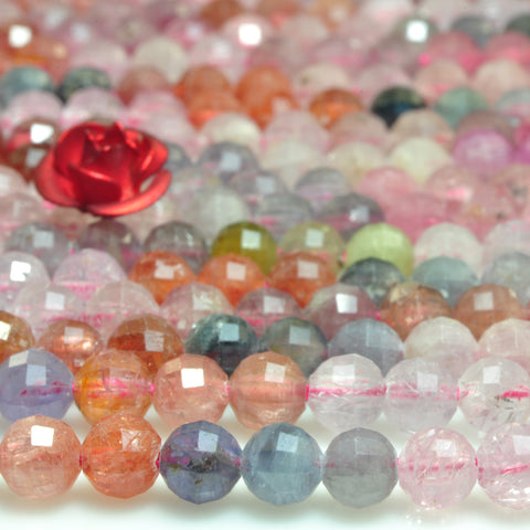 YesBeads Natural Rainbow Spinel multi mixed gemstone micro faceted loose round beads wholesale jewelry making supplies 15"