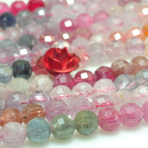 YesBeads Natural Rainbow Spinel multi mixed gemstone micro faceted loose round beads wholesale jewelry making supplies 15"