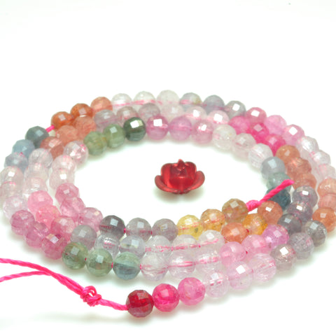 YesBeads Natural Rainbow Spinel multi mixed gemstone micro faceted loose round beads wholesale jewelry making supplies 15"
