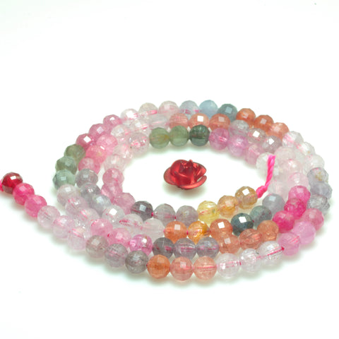 YesBeads Natural Rainbow Spinel multi mixed gemstone micro faceted loose round beads wholesale jewelry making supplies 15"