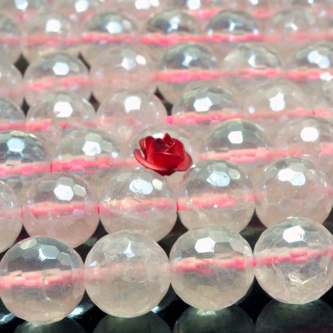 YesBeads Titanium Rose Quartz faceted round loose beads gemstone wholesale jewelry making supplies 15"