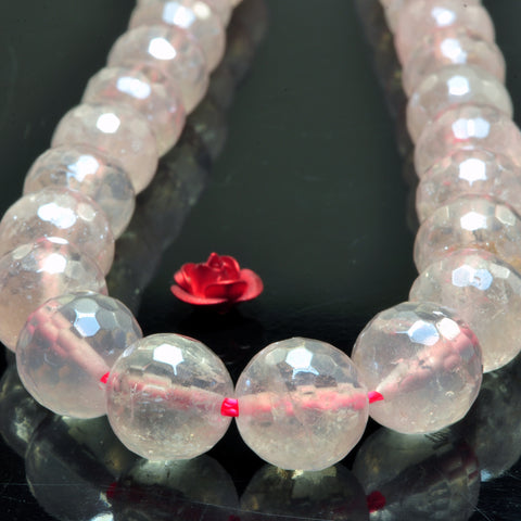 YesBeads Titanium Rose Quartz faceted round loose beads gemstone wholesale jewelry making supplies 15"