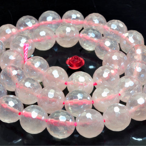 YesBeads Titanium Rose Quartz faceted round loose beads gemstone wholesale jewelry making supplies 15"