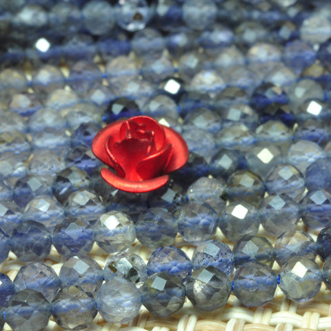 YesBeads Natural Blue Iolite faceted round beads gemstone wholesale jewelry 15"