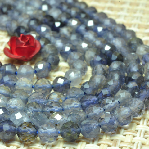 YesBeads Natural Blue Iolite faceted round beads gemstone wholesale jewelry 15"