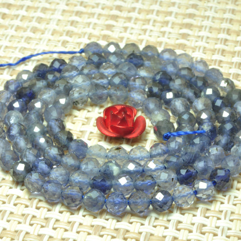 YesBeads Natural Blue Iolite faceted round beads gemstone wholesale jewelry 15"