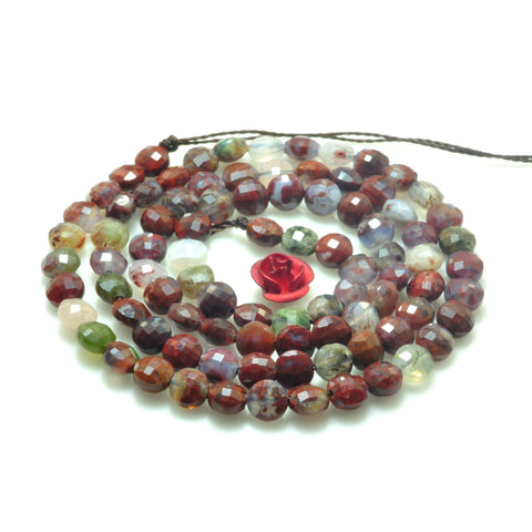 YesBeads natural Red Lightning Agate micro faceted coin loose beads whoelsale gemstone jewelry making 15"