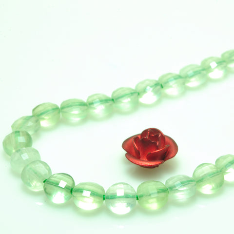 YesBeads natural green Prehnite gemstone micro faceted coin loose beads wholesale jewelry making 15"