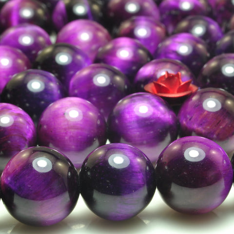 YesBeads Purple tiger eye gemstone smooth round loose beads wholesale jewelry making 15"