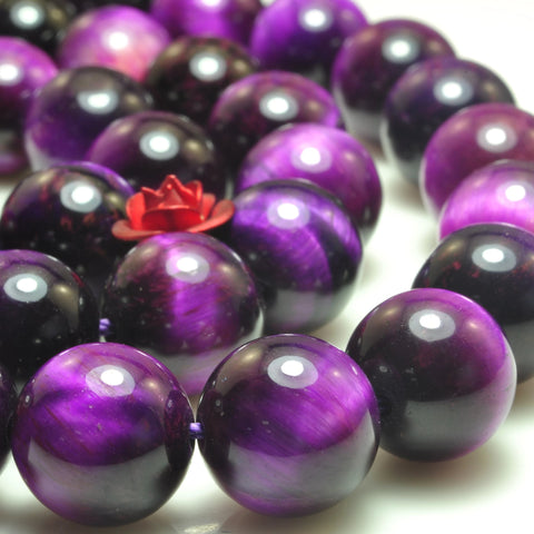 YesBeads Purple tiger eye gemstone smooth round loose beads wholesale jewelry making 15"
