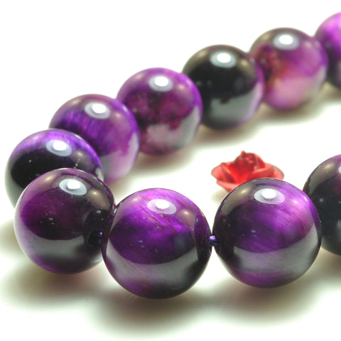 YesBeads Purple tiger eye gemstone smooth round loose beads wholesale jewelry making 15"