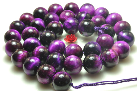 YesBeads Purple tiger eye gemstone smooth round loose beads wholesale jewelry making 15"