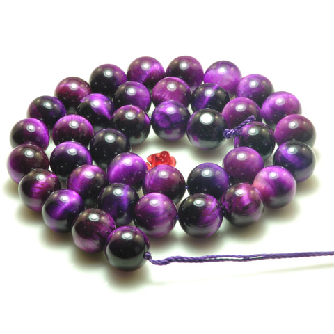 YesBeads Purple tiger eye gemstone smooth round loose beads wholesale jewelry making 15"