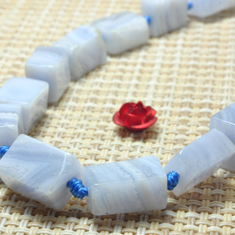 YesBeads Natural Blue Lace Agate smooth rectangle beads gemstone wholesae 17"