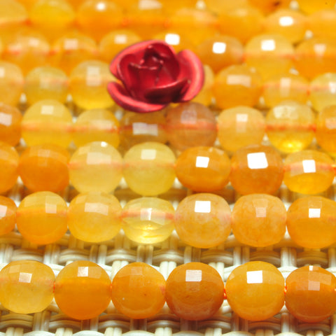YesBeads natural yellow Jade micro faceted coin loose beads wholesale gemstone jewelry making 4mm 15"