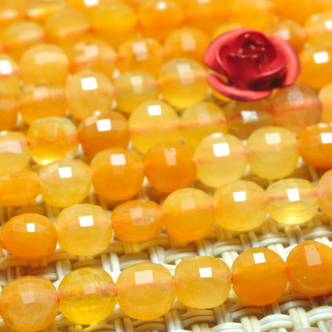 YesBeads natural yellow Jade micro faceted coin loose beads wholesale gemstone jewelry making 4mm 15"