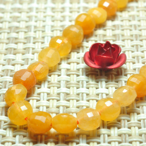 YesBeads natural yellow Jade micro faceted coin loose beads wholesale gemstone jewelry making 4mm 15"