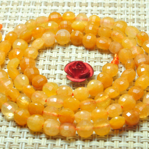 YesBeads natural yellow Jade micro faceted coin loose beads wholesale gemstone jewelry making 4mm 15"