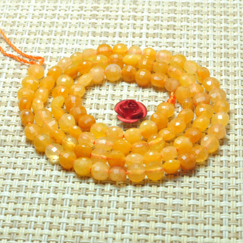 YesBeads natural yellow Jade micro faceted coin loose beads wholesale gemstone jewelry making 4mm 15"