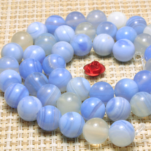 Natural Blue Banded Agate smooth round beads gemstone whoelsale jewelry making bracelet necklace diy