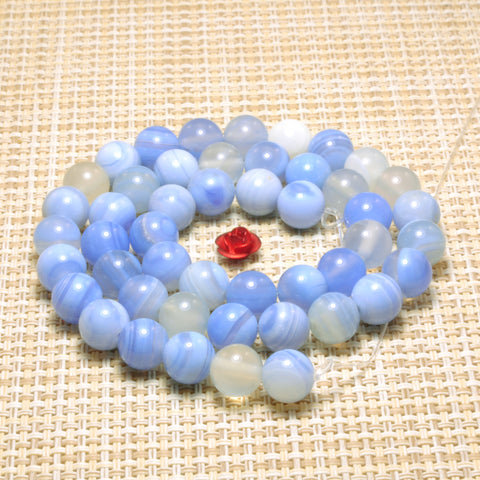 Natural Blue Banded Agate smooth round beads gemstone whoelsale jewelry making bracelet necklace diy