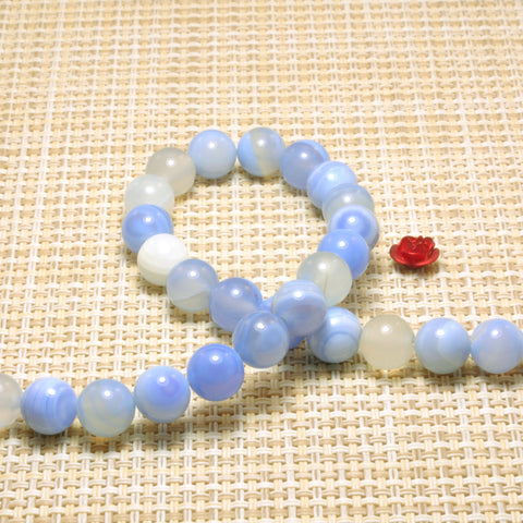 Natural Blue Banded Agate smooth round beads gemstone whoelsale jewelry making bracelet necklace diy