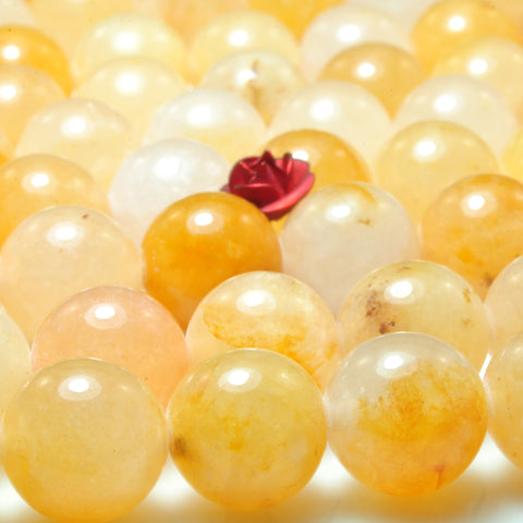 YesBeads natural yellow jade smooth round loose beads wholesale gemstone 15"