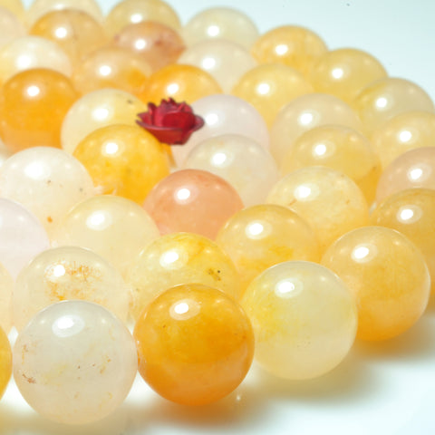 YesBeads natural yellow jade smooth round loose beads wholesale gemstone 15"