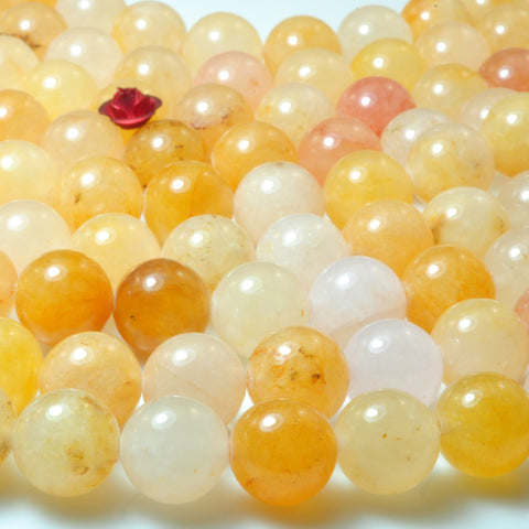 YesBeads natural yellow jade smooth round loose beads wholesale gemstone 15"