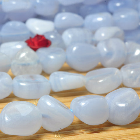 YesBeads natural blue lace agate smooth pebble chip beads gemstone 8x10mm 15"