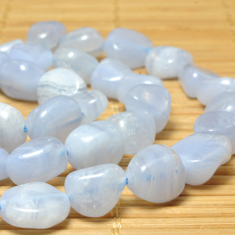 YesBeads natural blue lace agate smooth pebble chip beads gemstone 8x10mm 15"