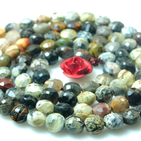 YesBeads Natural Silver Leaf Jasper micro faceted coin loose beads wholesale gemstone jewelry 15"