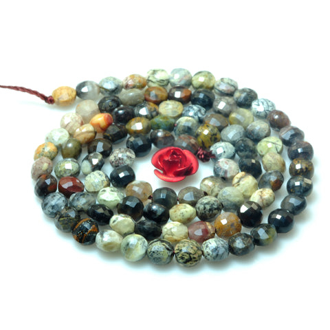 YesBeads Natural Silver Leaf Jasper micro faceted coin loose beads wholesale gemstone jewelry 15"