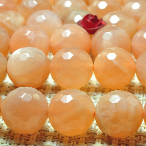 YesBeads Natural Orange Moonstone faceted round beads gemstone wholesale 15"