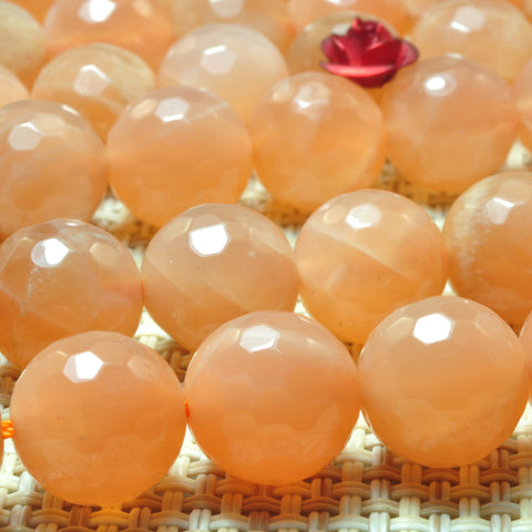 YesBeads Natural Orange Moonstone faceted round beads gemstone wholesale 15"