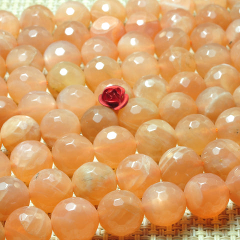 YesBeads Natural Orange Moonstone faceted round beads gemstone wholesale 15"