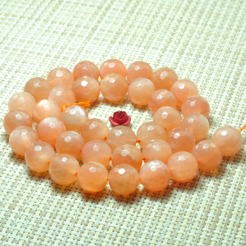 YesBeads Natural Orange Moonstone faceted round beads gemstone wholesale 15"