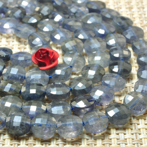 YesBeads natural blue Iolite gemstone micro faceted coin loose beads wholesale jewelry making 15"full strand