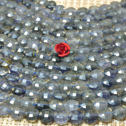YesBeads natural blue Iolite gemstone micro faceted coin loose beads wholesale jewelry making 15"full strand