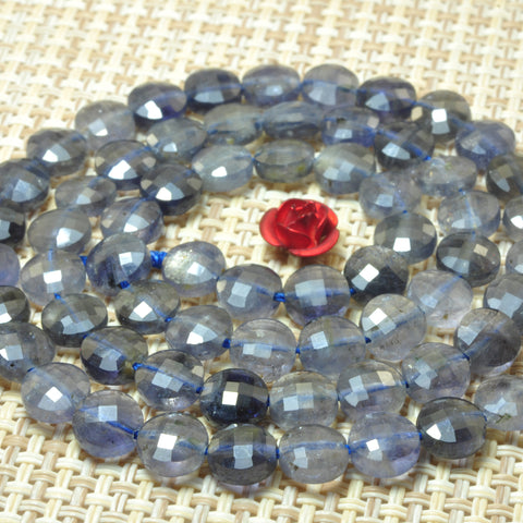 YesBeads natural blue Iolite gemstone micro faceted coin loose beads wholesale jewelry making 15"full strand